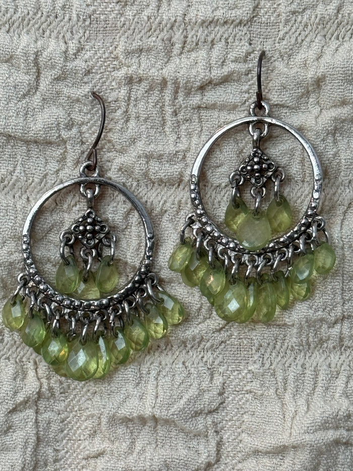 Boho-Luxe Vintage Peridot-Green Chandelier Earrings