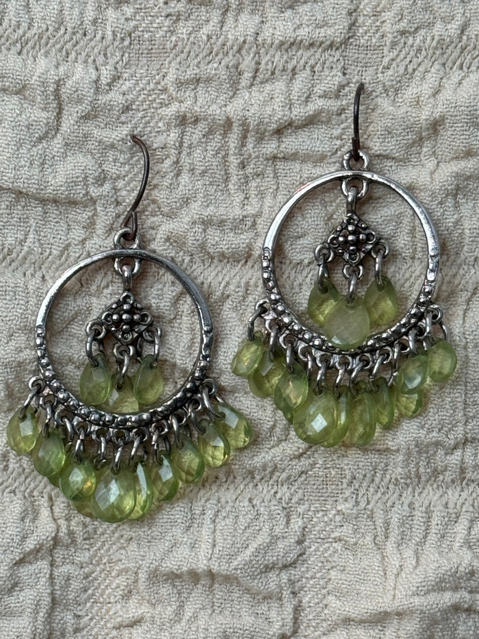 Boho-Luxe Vintage Peridot-Green Chandelier Earrings