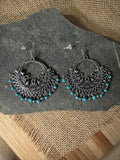 Boho Silver Toned Filigree Turquoise Dangle Earrings