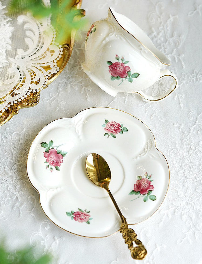 British Royal Ceramic Cups for Traditional Afternoon Tea, 7.4 oz Ceramic Coffee Cups, Rose Porcelain Tea Cup Saucer Set, 6.8 oz Tea Cup and Saucer in Gift Box-Paintingforhome