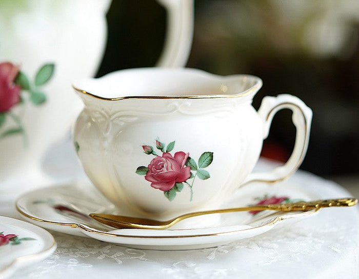 British Royal Ceramic Cups for Traditional Afternoon Tea, 7.4 oz Ceramic Coffee Cups, Rose Porcelain Tea Cup Saucer Set, 6.8 oz Tea Cup and Saucer in Gift Box-Paintingforhome