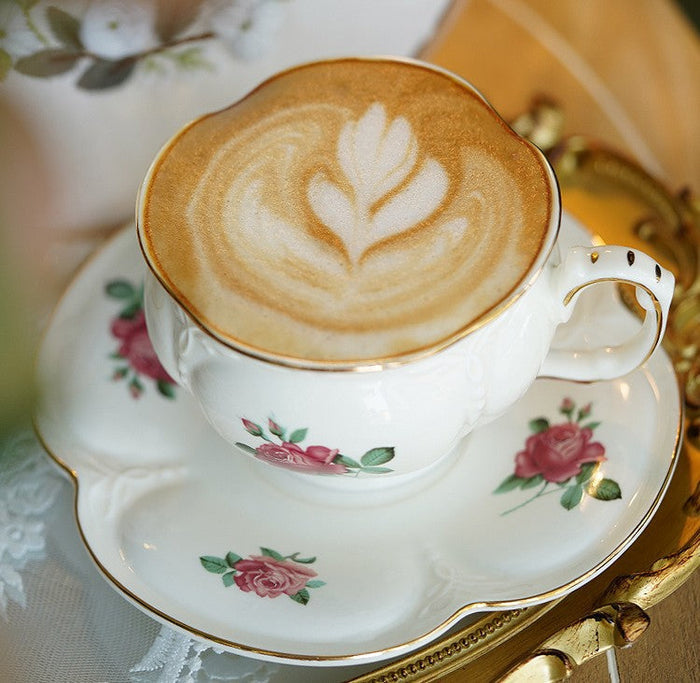 British Royal Ceramic Cups for Traditional Afternoon Tea, 7.4 oz Ceramic Coffee Cups, Rose Porcelain Tea Cup Saucer Set, 6.8 oz Tea Cup and Saucer in Gift Box-Paintingforhome
