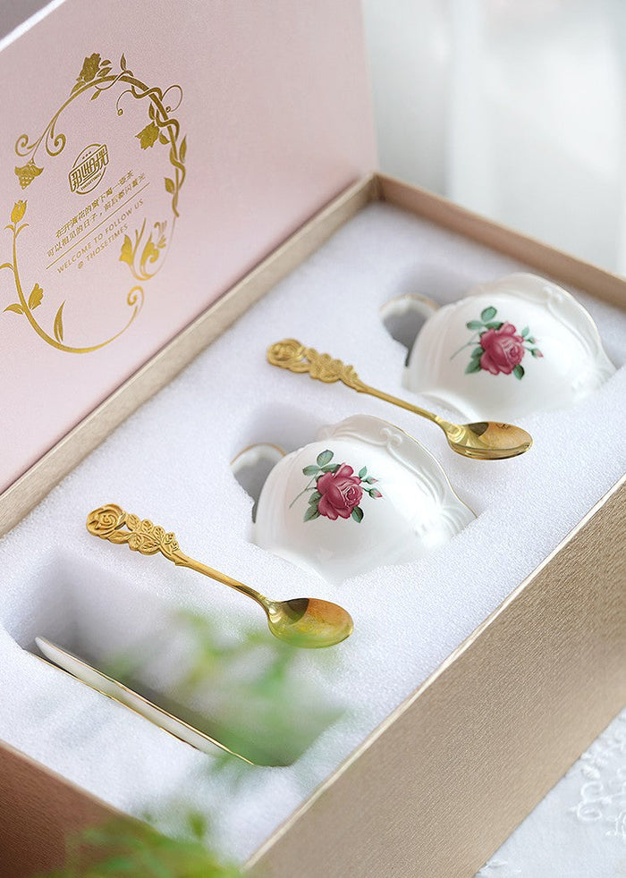 British Royal Ceramic Cups for Traditional Afternoon Tea, 7.4 oz Ceramic Coffee Cups, Rose Porcelain Tea Cup Saucer Set, 6.8 oz Tea Cup and Saucer in Gift Box-Paintingforhome