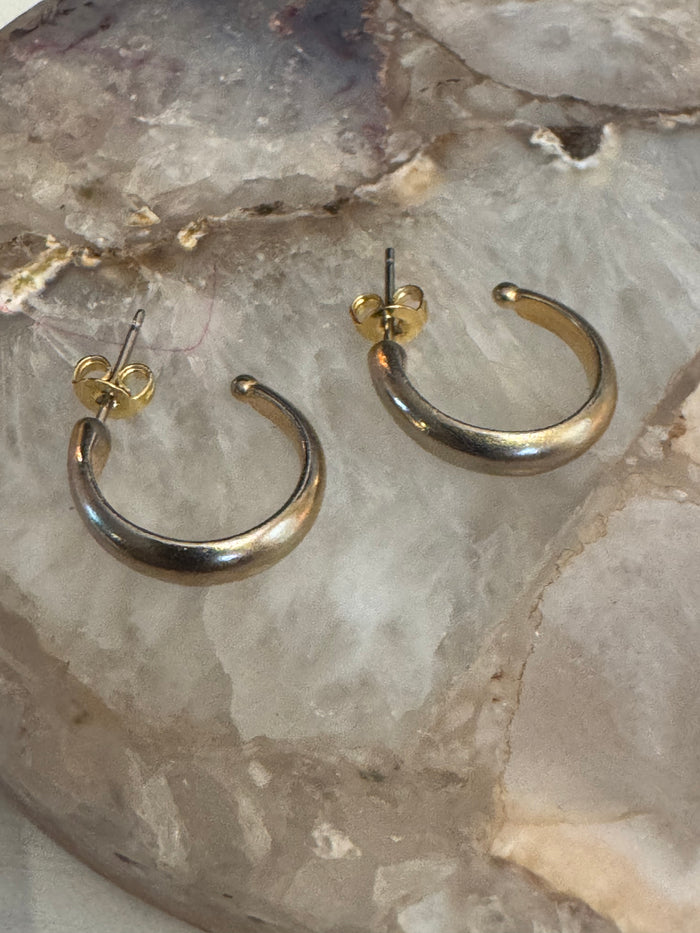 Brushed Finish Gold-tone Open Hoop Earring - 1/2 " diameter