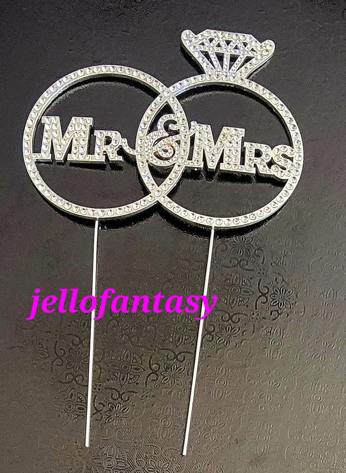 Cake Topper MR&MRS RINGS Silver