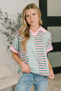 Can't Control It Collared Color Block Top