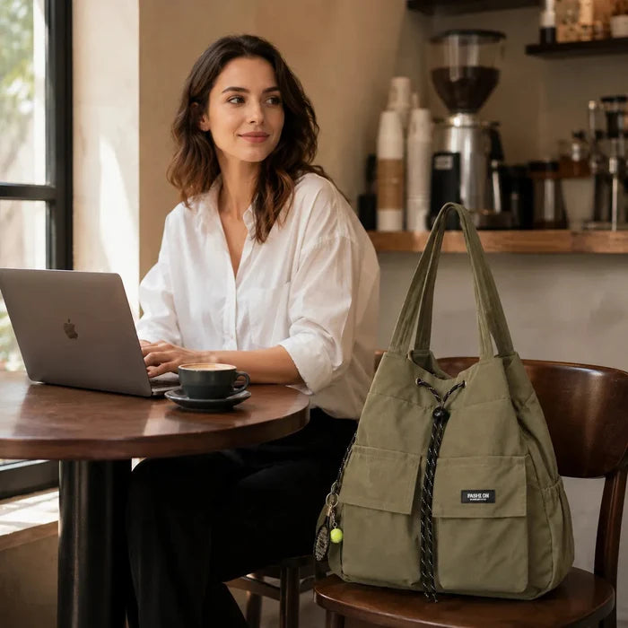 Carryall – Convertible Drawstring Canvas Tote Backpack with Cargo Pockets