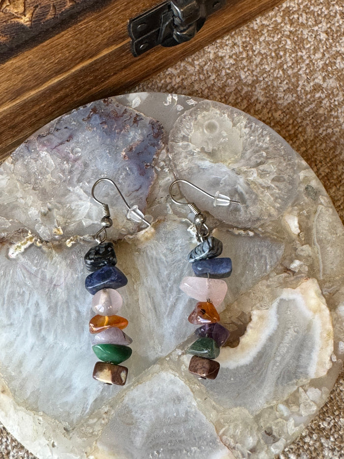 Chakra Gemstone Chip Dangle Earrings