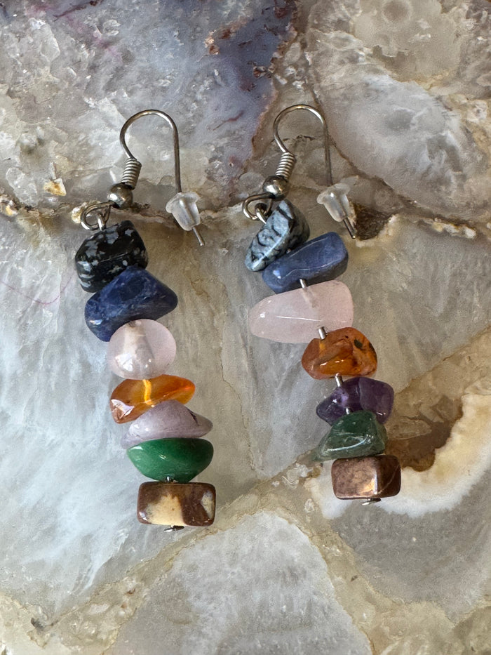 Chakra Gemstone Chip Dangle Earrings