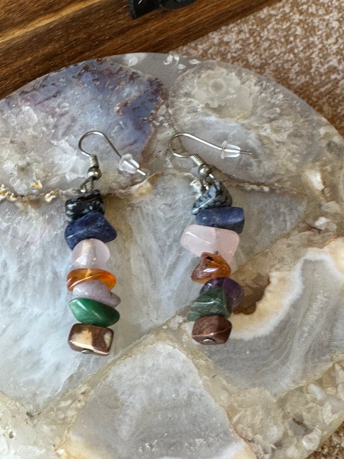 Chakra Gemstone Chip Dangle Earrings