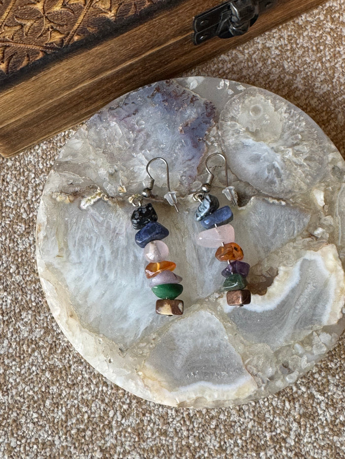 Chakra Gemstone Chip Dangle Earrings