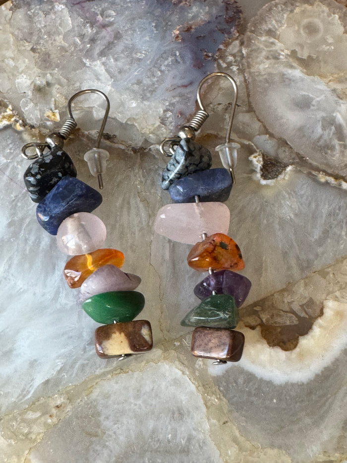 Chakra Gemstone Chip Dangle Earrings