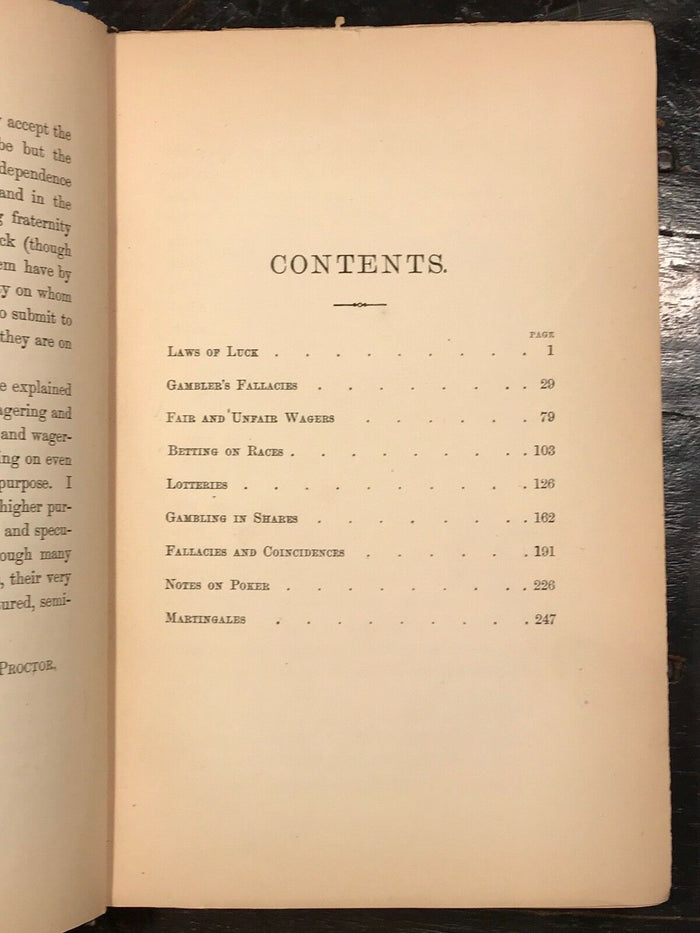 CHANCE AND LUCK: LUCK, COINCIDENCE, WAGERS IN GAMBLING - Proctor, 1st Ed 1887