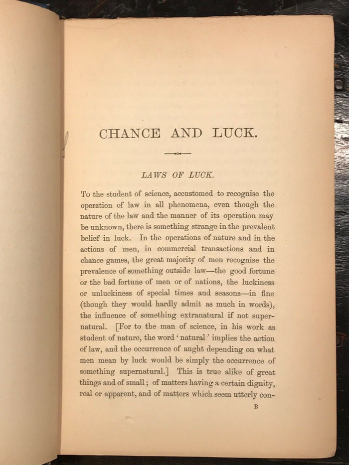 CHANCE AND LUCK: LUCK, COINCIDENCE, WAGERS IN GAMBLING - Proctor, 1st Ed 1887
