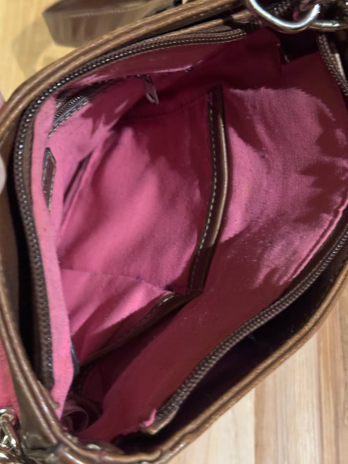 Chaps Vibrant Pink and Brown Crossbody Bag
