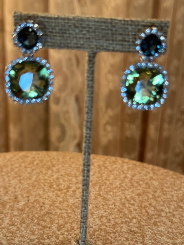 Charter Club Double Drop Earrings – Sapphire & Peridot Colored Crystal Halo