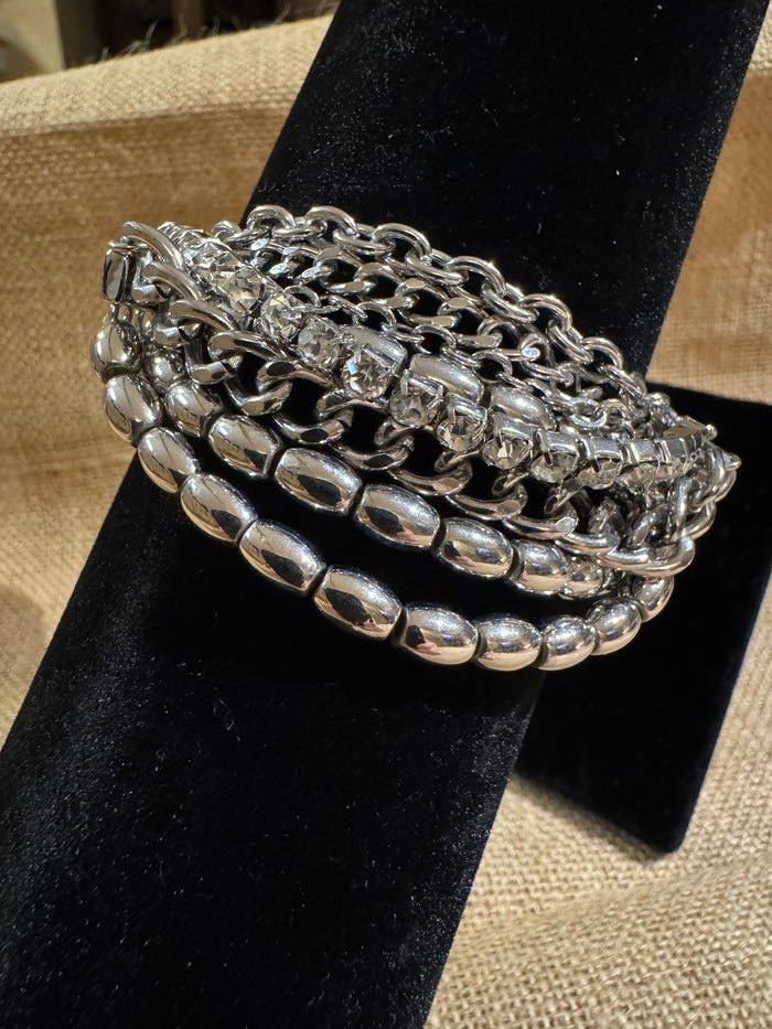 Chico's Multi-Chain Clear Rhinestone Bracelet – Silver-Tone Beaded Elegance
