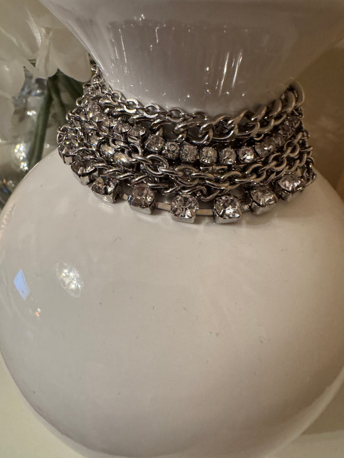 Chico's Multi-Chain Clear Rhinestone Bracelet – Silver-Tone Beaded Elegance