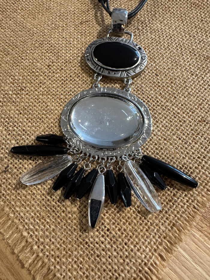Chico's Multi-Strand Statement Necklace – Black, Silver and Clear Accents