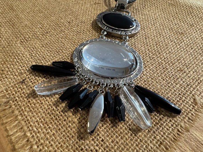 Chico's Multi-Strand Statement Necklace – Black, Silver and Clear Accents