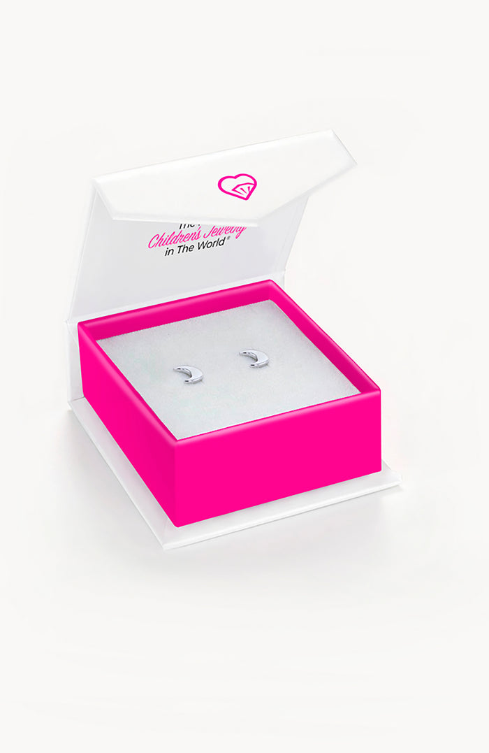 Classic Crescent Moon Kids / Children's / Girls Earrings Screw Back - Sterling Silver