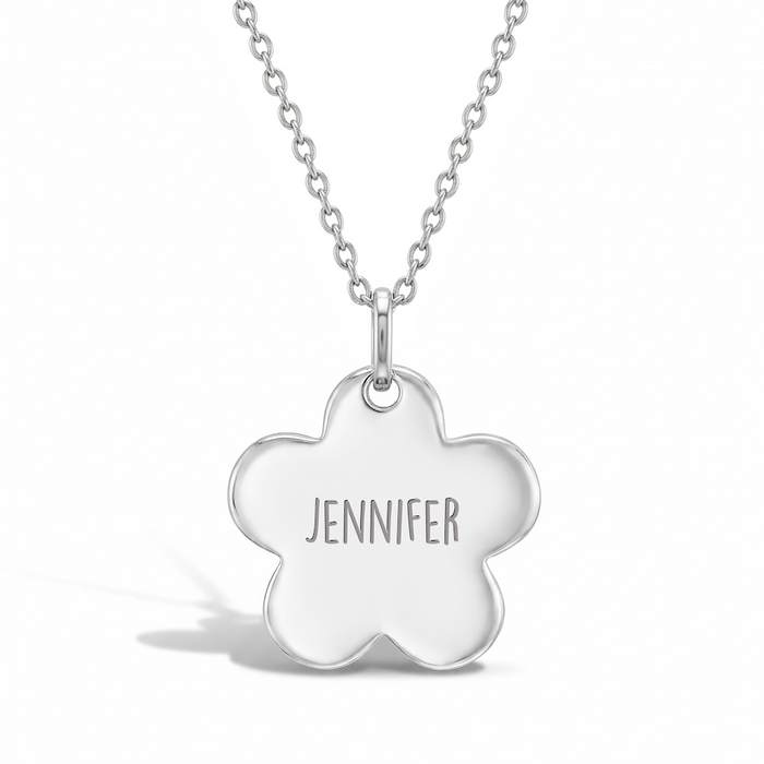 Classic Flower Silhouette 17mm Kids / Children's / Girls Pendant/Necklace Personalized / Engravable - Sterling Silver