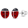 Classic Ladybug Baby / Toddler / Kids Earrings Screw Back Enamel - Sterling Silver
