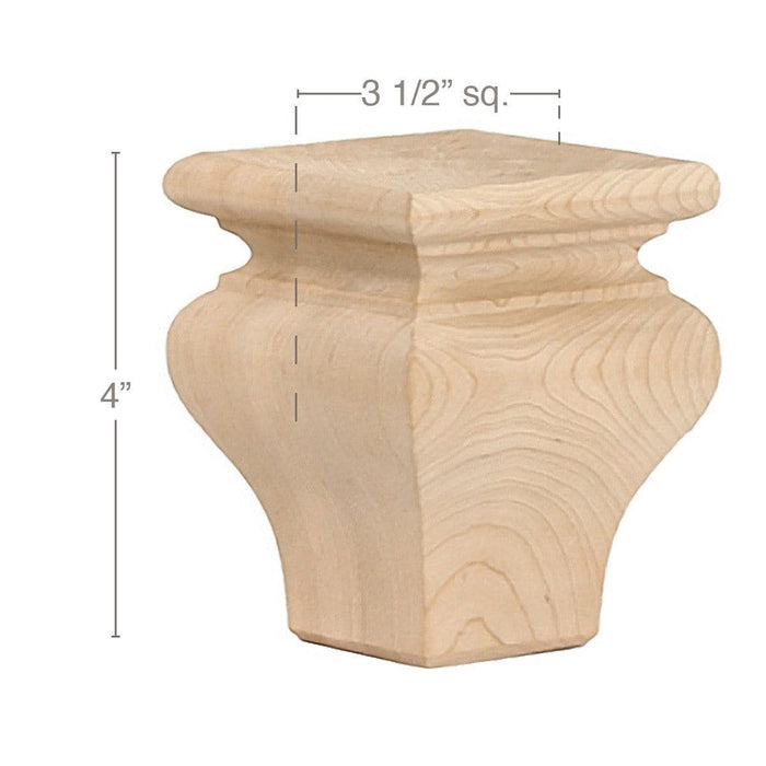 Classic Square Bun Foot, 3 1/2"sq. x 4"h Carved Bun feet White River Hardwoods