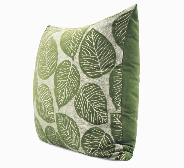 Contemporary Modern Sofa Pillows, Green Leaves Square Modern Throw Pillows for Couch, Simple Decorative Throw Pillows, Large Throw Pillow for Interior Design-Paintingforhome