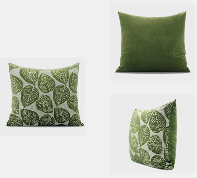 Contemporary Modern Sofa Pillows, Green Leaves Square Modern Throw Pillows for Couch, Simple Decorative Throw Pillows, Large Throw Pillow for Interior Design-Paintingforhome
