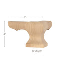 Corner Square Face Wood Pedestal Foot, 6"w x 4"h x 6"d Carved Bun feet White River Hardwoods