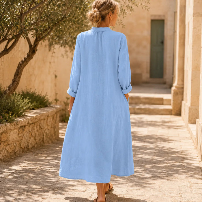 Costera – Flowy Pintuck Shirt Dress, Linen-look, Midi Length