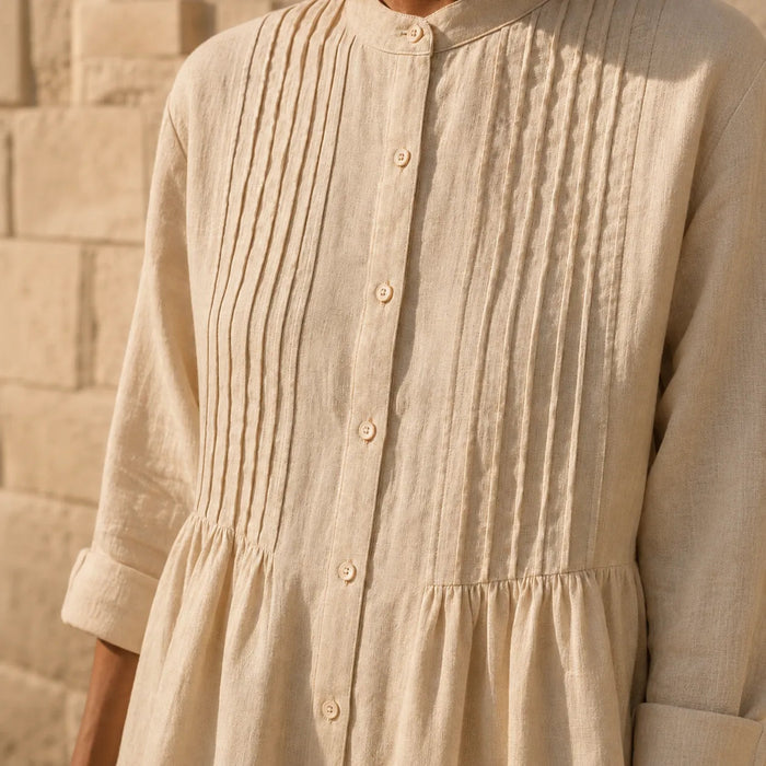 Costera – Flowy Pintuck Shirt Dress, Linen-look, Midi Length