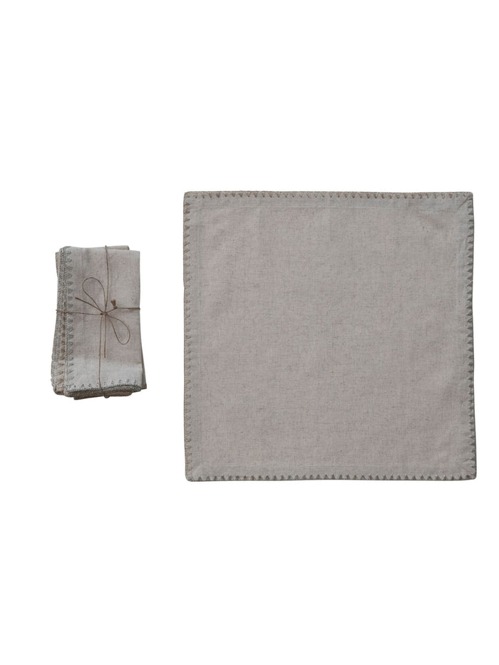 Cotton & Linen Napkins w/ Metallic Silver & Gold Thread - Set of 4
