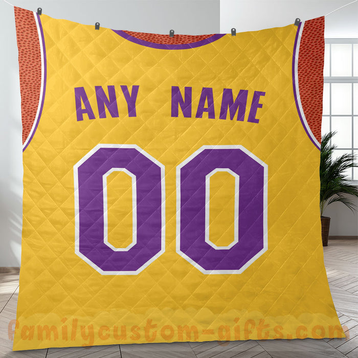 Custom Premium Quilt Blanket Los Angeles Jersey Basketball Personalized Quilt Gifts for Her & Him
