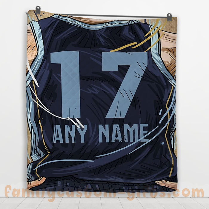 Custom Premium Quilt Blanket Memphis Jersey Basketball Personalized Quilt Gifts for Her & Him