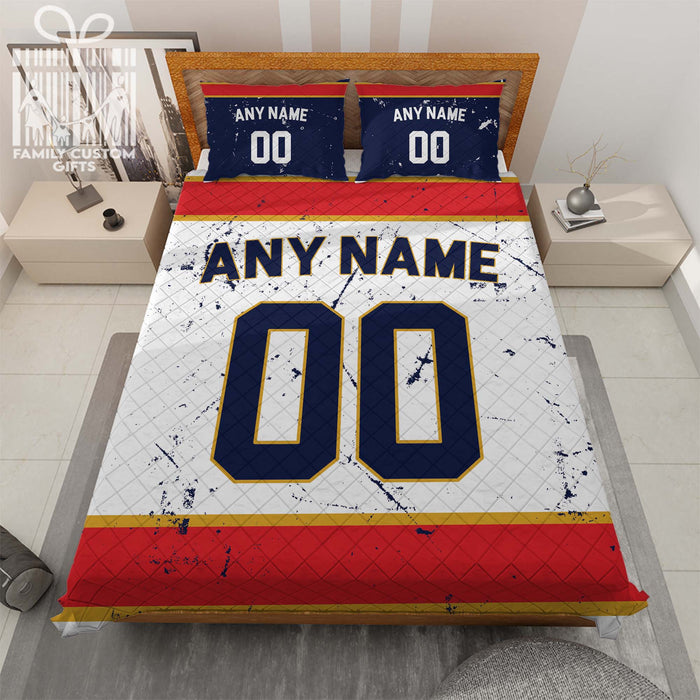 Custom Quilt Sets Florida Jersey Personalized Ice hockey Premium Quilt Bedding for Men Women