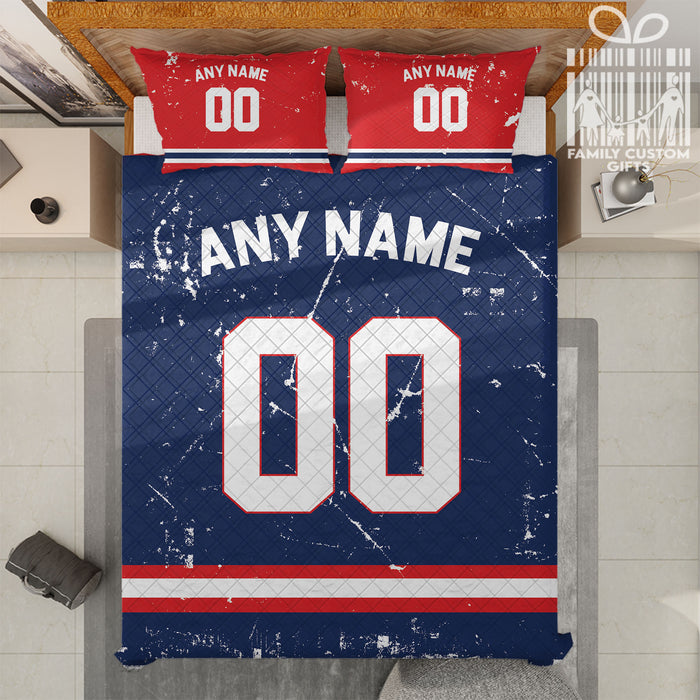 Custom Quilt Sets New England Jersey Personalized Football Premium Quilt Bedding for Men Women