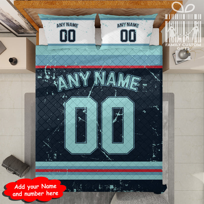 Custom Quilt Sets Seattle Jersey Personalized Ice hockey Premium Quilt Bedding for Men Women
