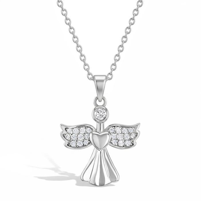 CZ Guardian Angel Kids / Children's / Girls Pendant/Necklace - Sterling Silver