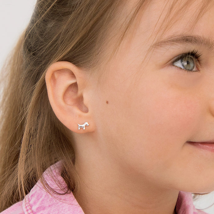 Dainty Dog and Bone Kids / Children's / Girls Earrings Screw Back - Sterling Silver