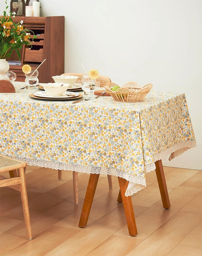 Dining Room Flower Table Cloths, Cotton Rectangular Table Covers for Kitchen, Farmhouse Table Cloth, Wedding Tablecloth, Square Tablecloth for Round Table-Paintingforhome