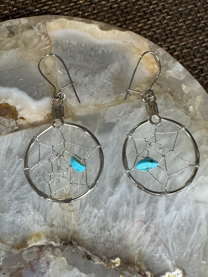 Dreamcatcher Dangle Earrings | Silver & Turquoise Accent