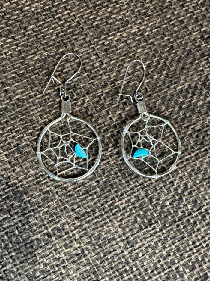 Dreamcatcher Dangle Earrings | Silver & Turquoise Accent