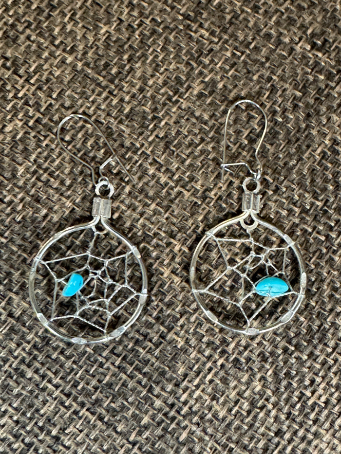 Dreamcatcher Dangle Earrings | Silver & Turquoise Accent