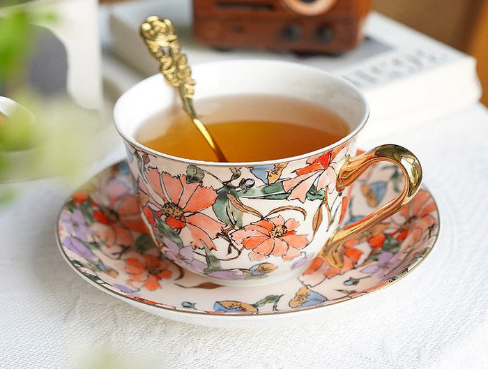 Elegant Ceramic Coffee Cups, Flower Porcelain Tea Cup Saucer Set, British Royal Ceramic Cups for Traditional Afternoon Tea, Unique Tea Cup and Saucer in Gift Box-Paintingforhome