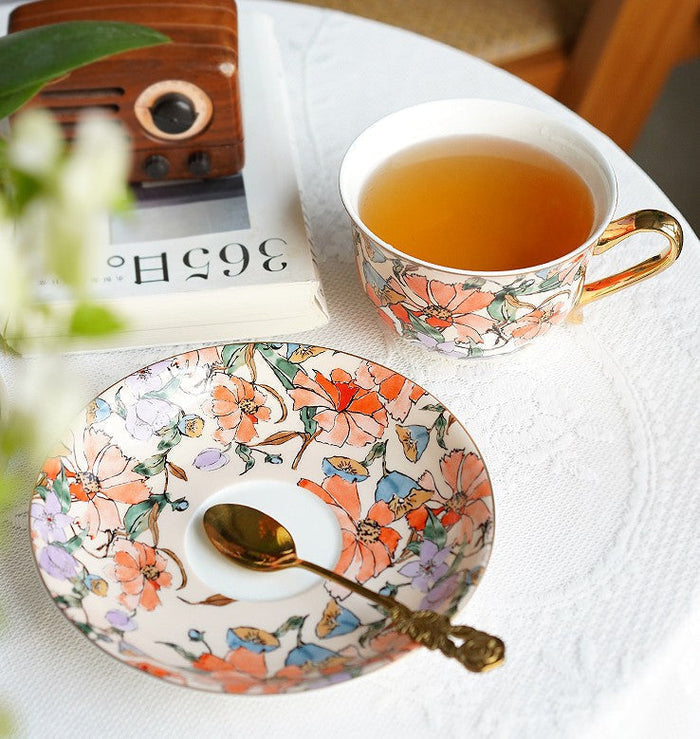 Elegant Ceramic Coffee Cups, Flower Porcelain Tea Cup Saucer Set, British Royal Ceramic Cups for Traditional Afternoon Tea, Unique Tea Cup and Saucer in Gift Box-Paintingforhome