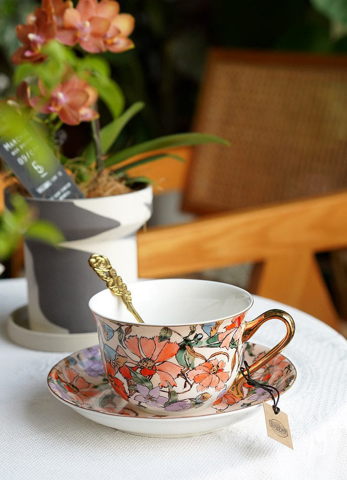 Elegant Ceramic Coffee Cups, Flower Porcelain Tea Cup Saucer Set, British Royal Ceramic Cups for Traditional Afternoon Tea, Unique Tea Cup and Saucer in Gift Box-Paintingforhome