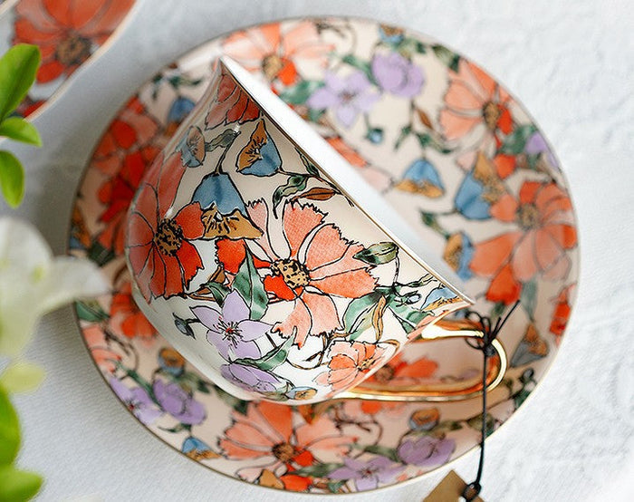 Elegant Ceramic Coffee Cups, Flower Porcelain Tea Cup Saucer Set, British Royal Ceramic Cups for Traditional Afternoon Tea, Unique Tea Cup and Saucer in Gift Box-Paintingforhome