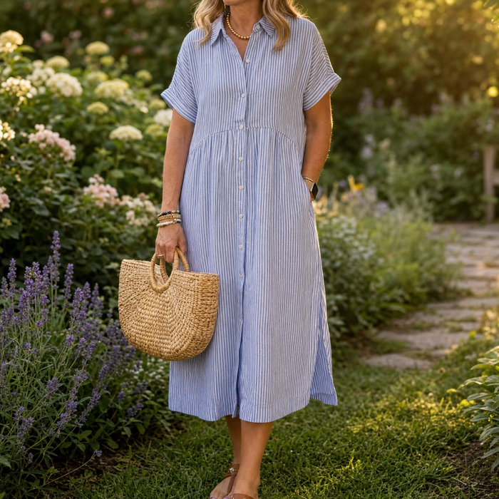 Elira – Airy Striped Midi Shirt Dress